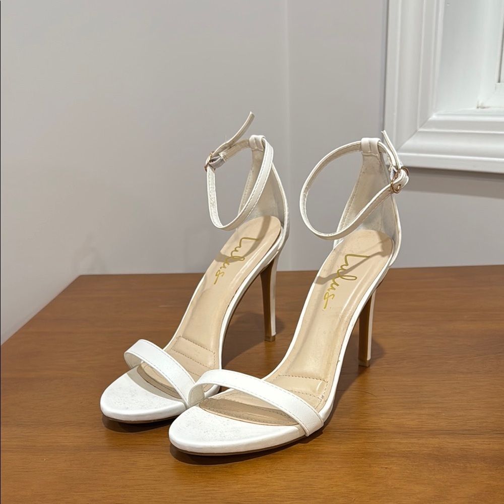 Lulu's White Stiletto Heels with Ankle Strap